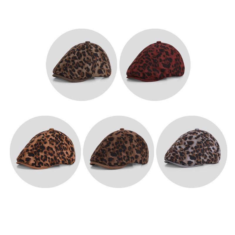 Autumn Winter Retro Leopard Print Forward Cap Beret Women Peaked Cap