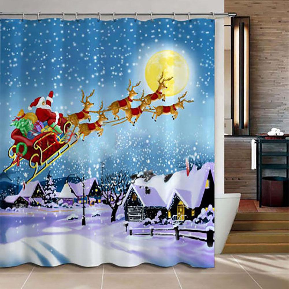 Waterproof Christmas Shower Curtain 3d Printed Polyester Bathroom Decor Thickened Fabric Holiday Home Gift 80