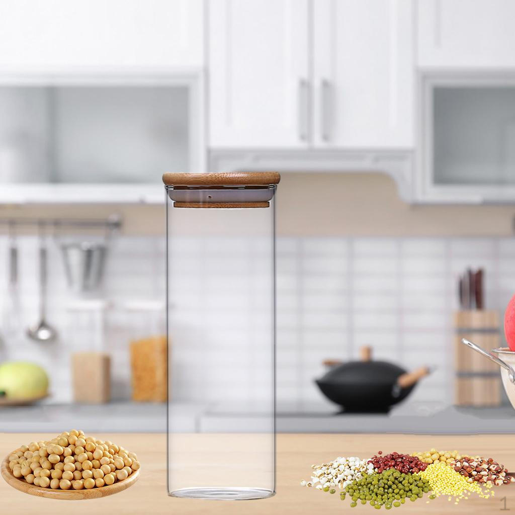Банка с герметичной бамбуковой крышкой Контейнер для хранения продуктов Кухонный инструмент Штабелируемая Конфеты Специи Рис