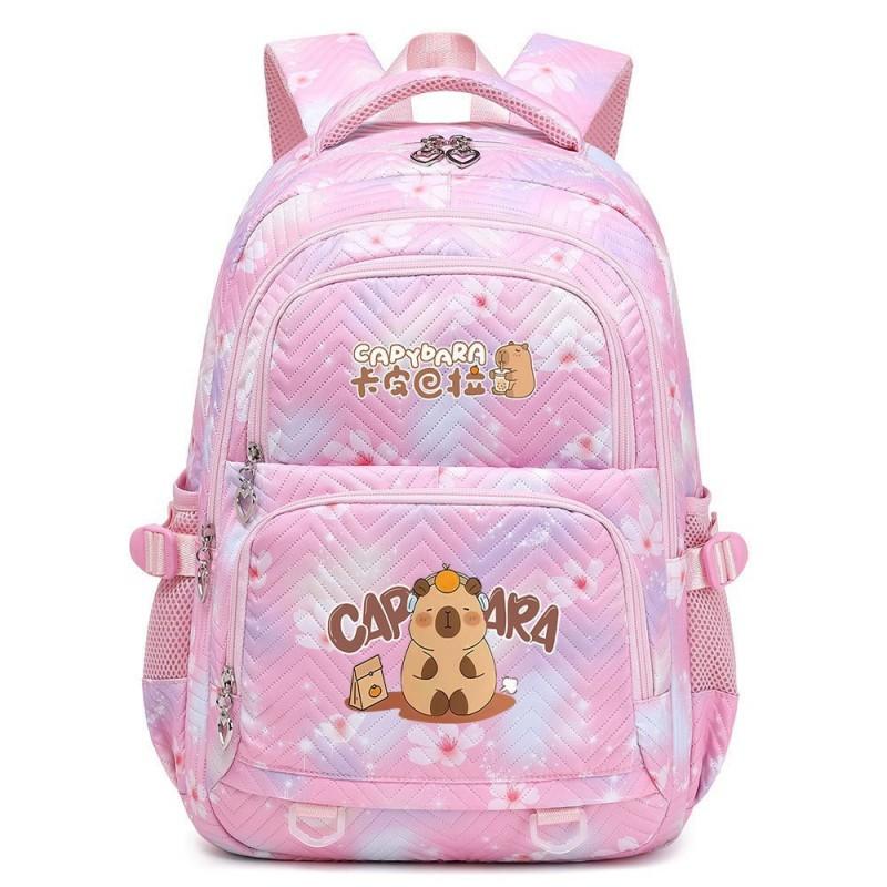 Capybara Print Youth School Backpack Teen Girls Boys Lightweight Multi-Compartment Nylon Bag With Air-Padded Straps