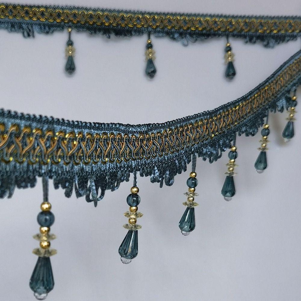 12M Woven Texture Tassel Lace Trim Crystal Hanging Beads Chain Tassel Ribbon Curtain Decor
