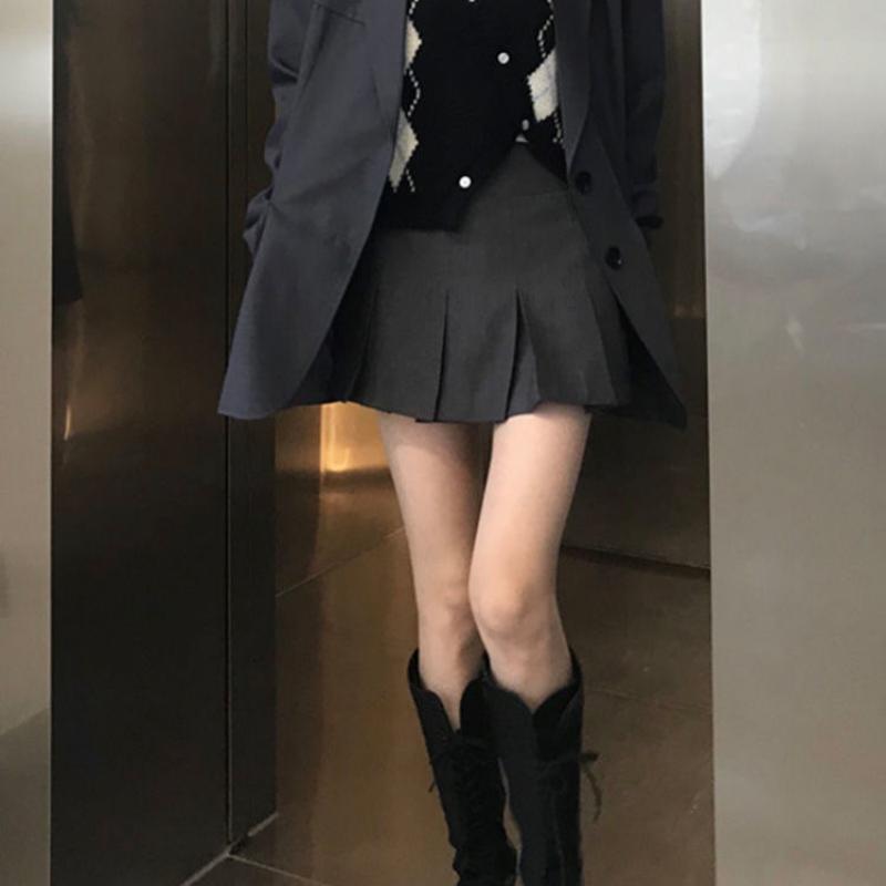 HOUZHOU мини-юбка женская летняя юбка серая корейская винтажная базовая студенческая повседневная юбка в студенческом стиле с высокой талией