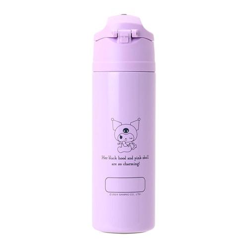Sanrio (SANRIO) Stainless Steel Bottle with Cover, Kuromi, for Kids, Keeps Drinks Cold, Capacity: 470mL, Includes Name Space, One-Touch Opening, Direc