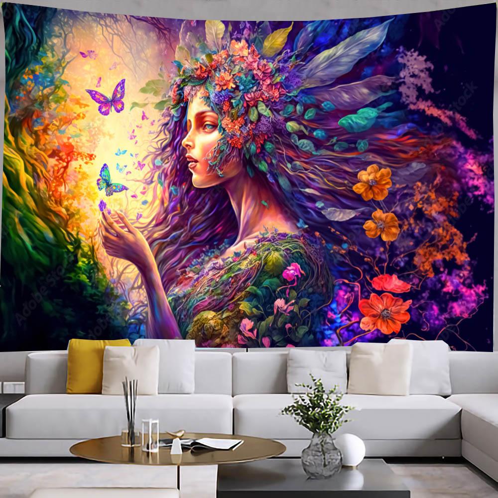 Sun Moon Tapestry Aesthetic Room Bedroom Decor Kawaii Butterfly Girl Tapestry Wall Hanging Gothic Home Decor