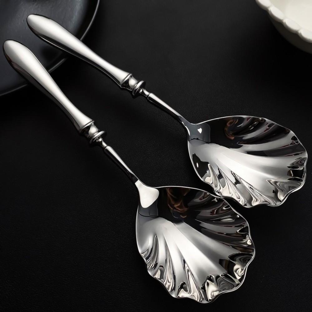 French Stainless Steel Spoons Shell Shape Soup Spoon Creative Dessert Spoons  Restaurant