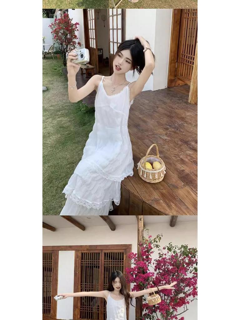 Элегантное летнее пляжное платье Pure Desire: Женский милый драпированный стиль с бретелями для приморского отдыха