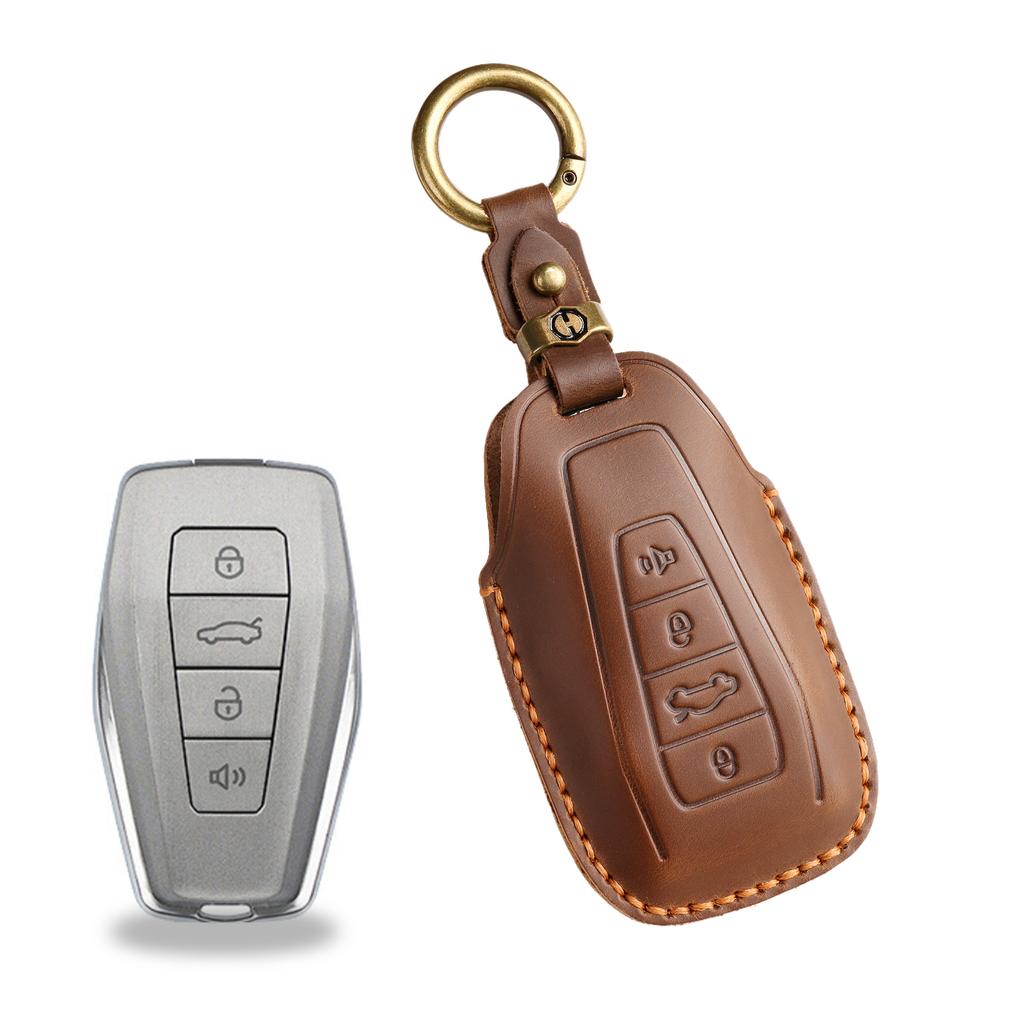 The new retro key cover is suitable for Geely Emgrand Binrui car hand-stitched leather key case ring.