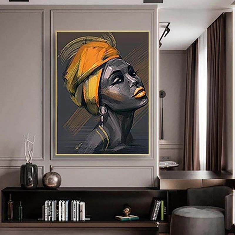 Абстрактная черная женщина, картина, желтая шляпа, африканская девушка, печать на холсте, настенный художественный постер, современное украшение, картина для декора интерьера