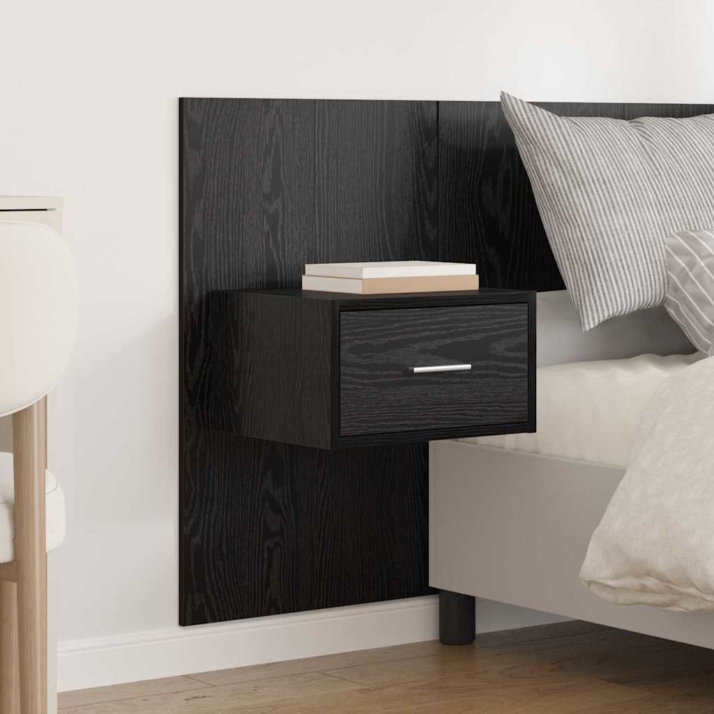 Headboard with Cabinets 3 Piece Set Black Oak Effect Wood Based Material
