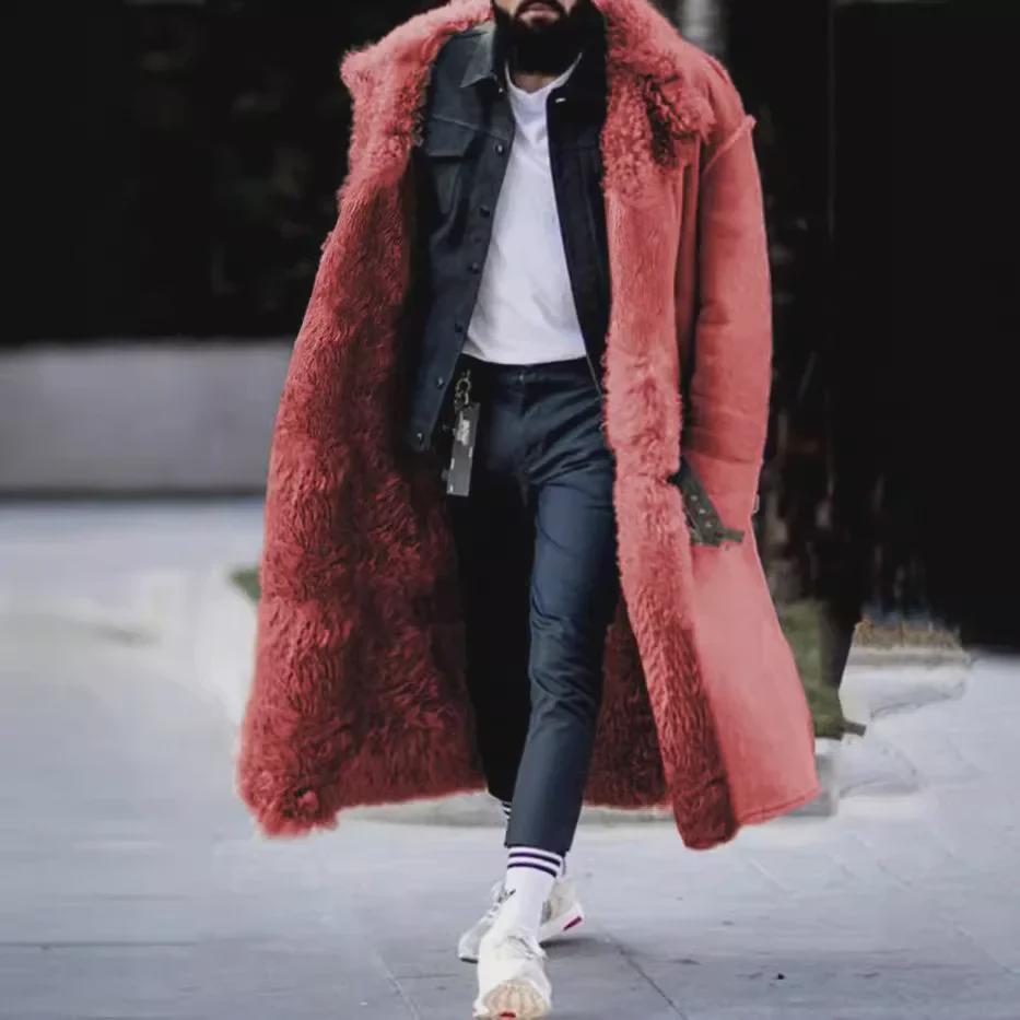 Мужское толстое зимнее замшевое длинное пальто