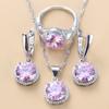 10-Colors Bridal Wedding Dress 925 Silver Jewelry Sets Sweet Princess Round Pink Zircon 3 Piece Set Fashion Women Gift