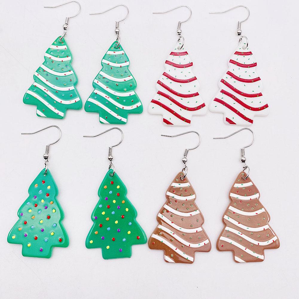 Snowflake Polka Dot Cookie Print Christmas Tree Acrylic Earrings