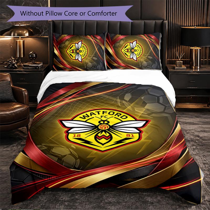 Watford Football 3 Piece Bedding Set Soft Duvet Cover Set with Pillowcases Printed Bedroom Decor Set for Home