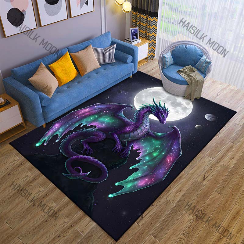 Purple cosmic dragon with moon Print Carpet Rug for Living Room Bedroom Sofa Doormat Home Decor Non-slip Floor Mat