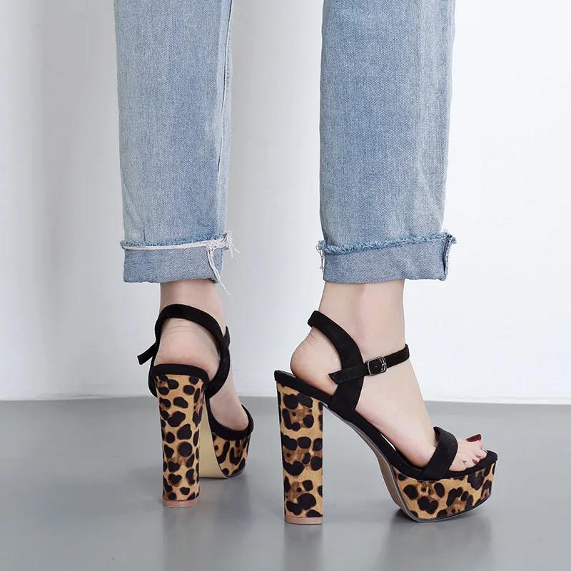 Новые INS Горячие женские модные вечерние туфли на высокой платформе женские босоножки с леопардовым принтом женские на высоком толстом каблуке Zapatos Mujer