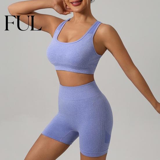 Breathable Yoga Bra Shorts 2Pcs/Set Women Fitness Outfit U-Neck Sleeveless Sport High Clothing Waist Leggings Set Seamless Elastic Slim Design