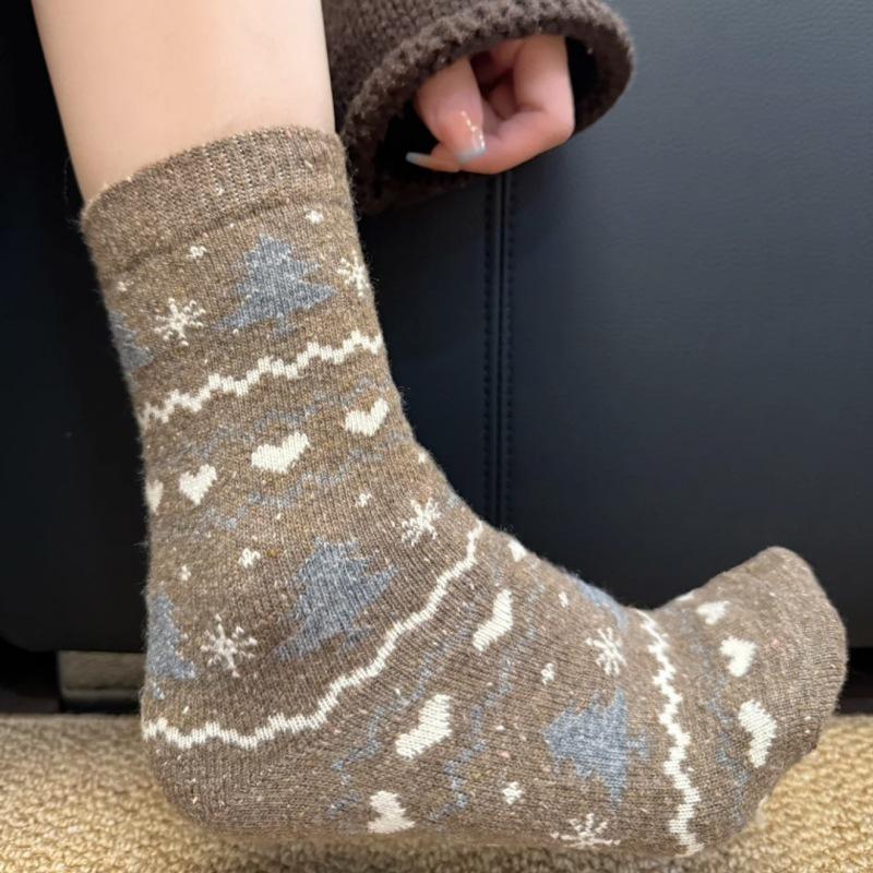 Остров Рождества | Шерстяные носки в корейском стиле, утолщенные носки средней длины, детские носки из точечной пряжи в стиле ретро, теплые носки для наслоения