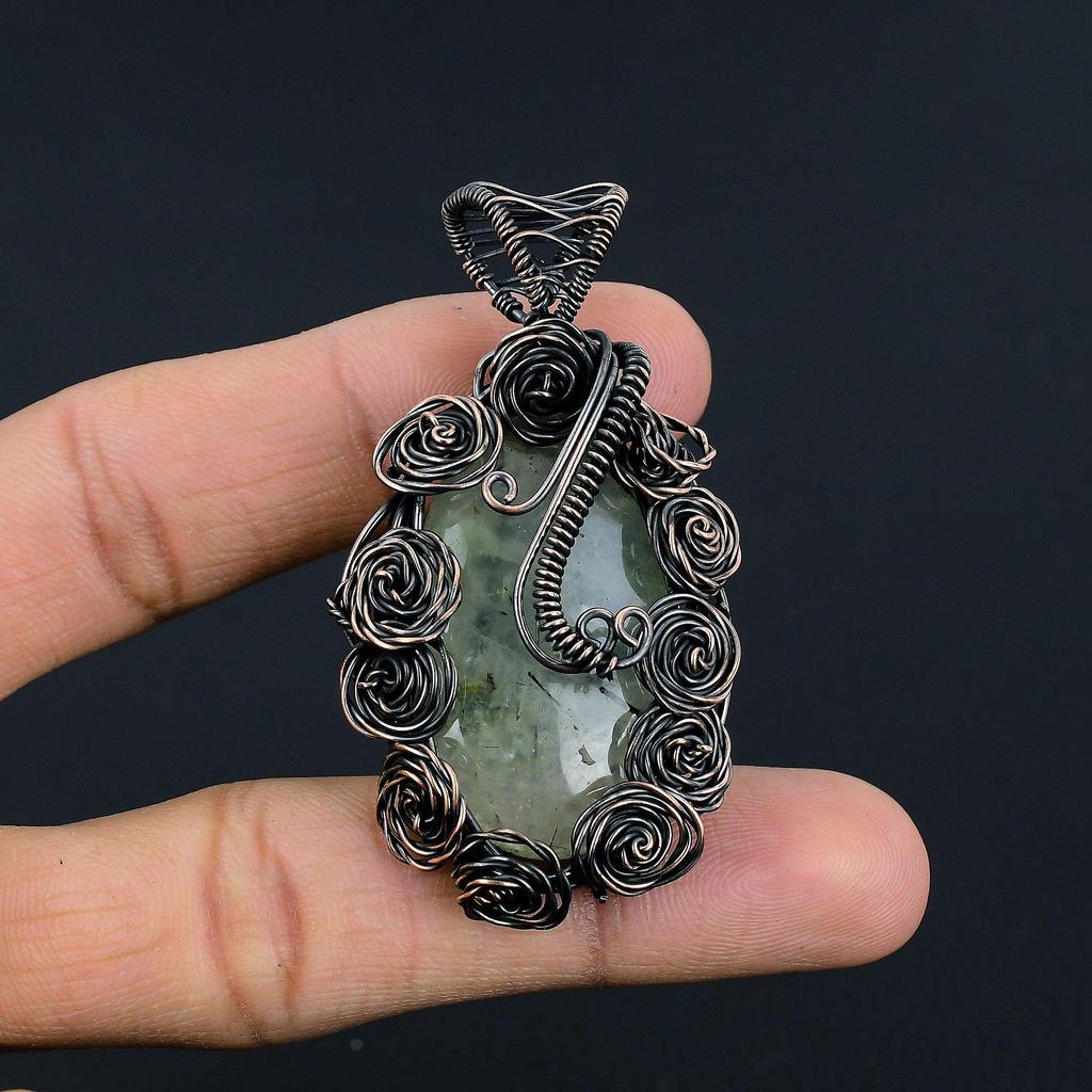 Prehnite Jewelry, 999 Copper Wire Wrapped Pendant Handmade Gemstone Jewelry, Gifts For Wife Brand New Pendant