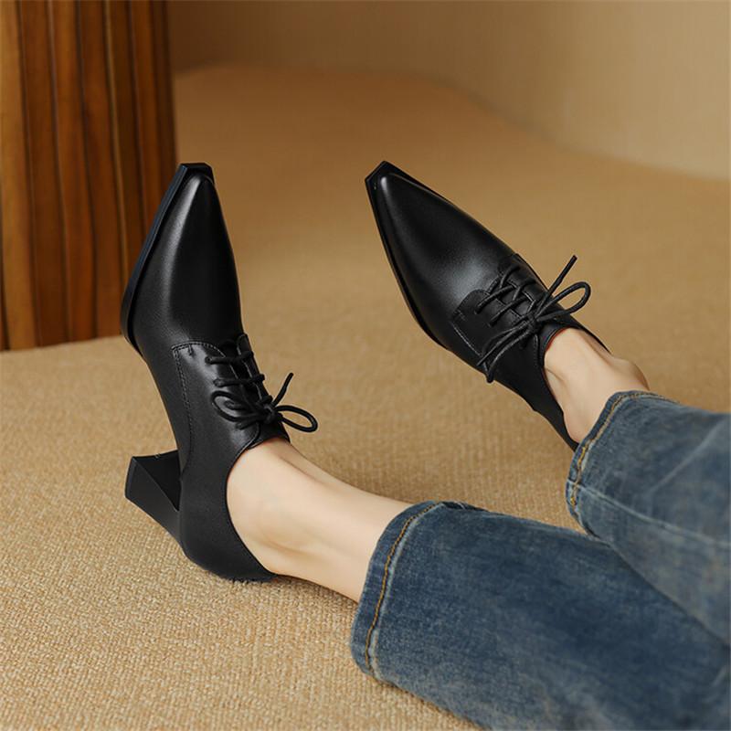 Мода Новая Весна Кожа Коровы Женская Обувь Острый Носок Женские Туфли-Лодочки Обувь для Женщин Кружево Высокие Каблуки Zapatos Mujer Лоферы Женская Обувь