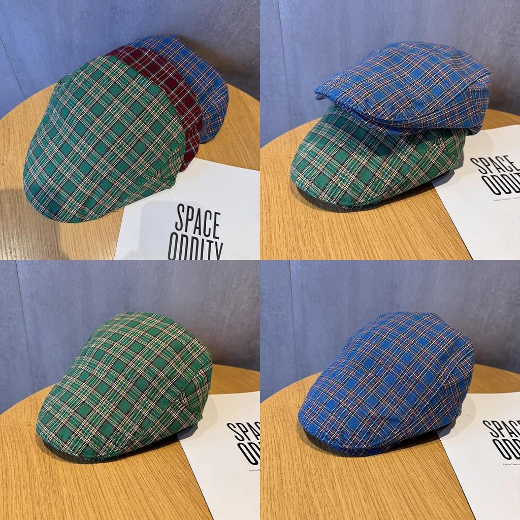 Pattern Vintage Checkered Beret Hat With Breathable Cotton For Women Fashion