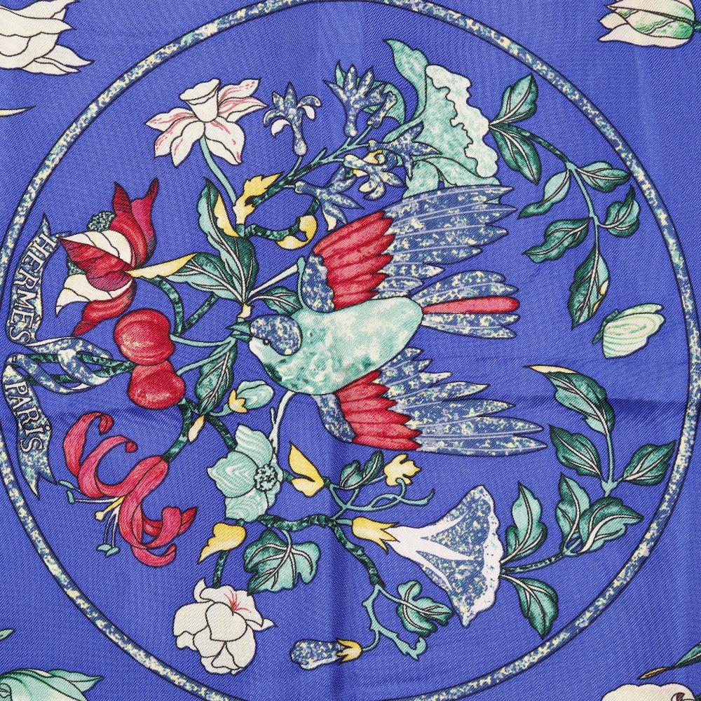 Hermes Шарф Carree90 PIERRES D' ORIENT ET D' OCCIDENT Восточный камень и Западная каменная кладка Синий шелк Женский Б/у