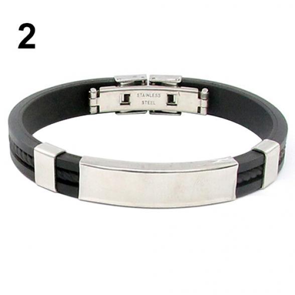 Twinkle Trinket Men's Women's Cool Stainless Steel Rubber Wristband Bangle Clasp Cuff Bracelet