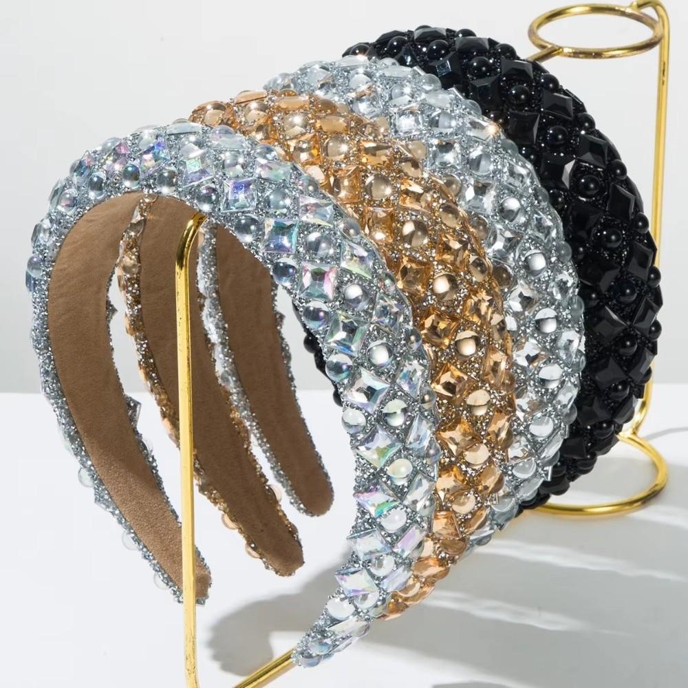 Full Rhinestone Resin Pearl Headband Korean Style Luxury Hairband For Women Gift