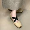 Soft Leather Version~ Retro Cross-strap Ballet Shoes In the Autumn of 2025, New Inner Height Increase Square Head Shallow Mouth Single Shoes for Women