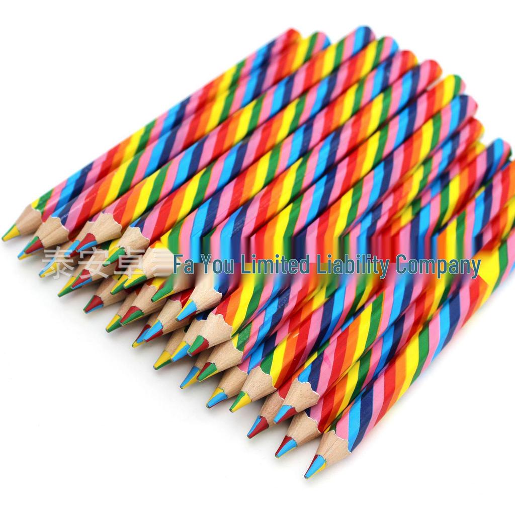 In-stock, free shipping: Thick Rainbow Pen with Large Barrel, Four Colors in One; Wooden Drawing Colored Pencils.