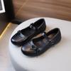 Весна-Осень Туфли на плоской подошве для девочек, универсальные детские кожаные туфли для школы, черные с бантом, модная детская обувь для униформы
