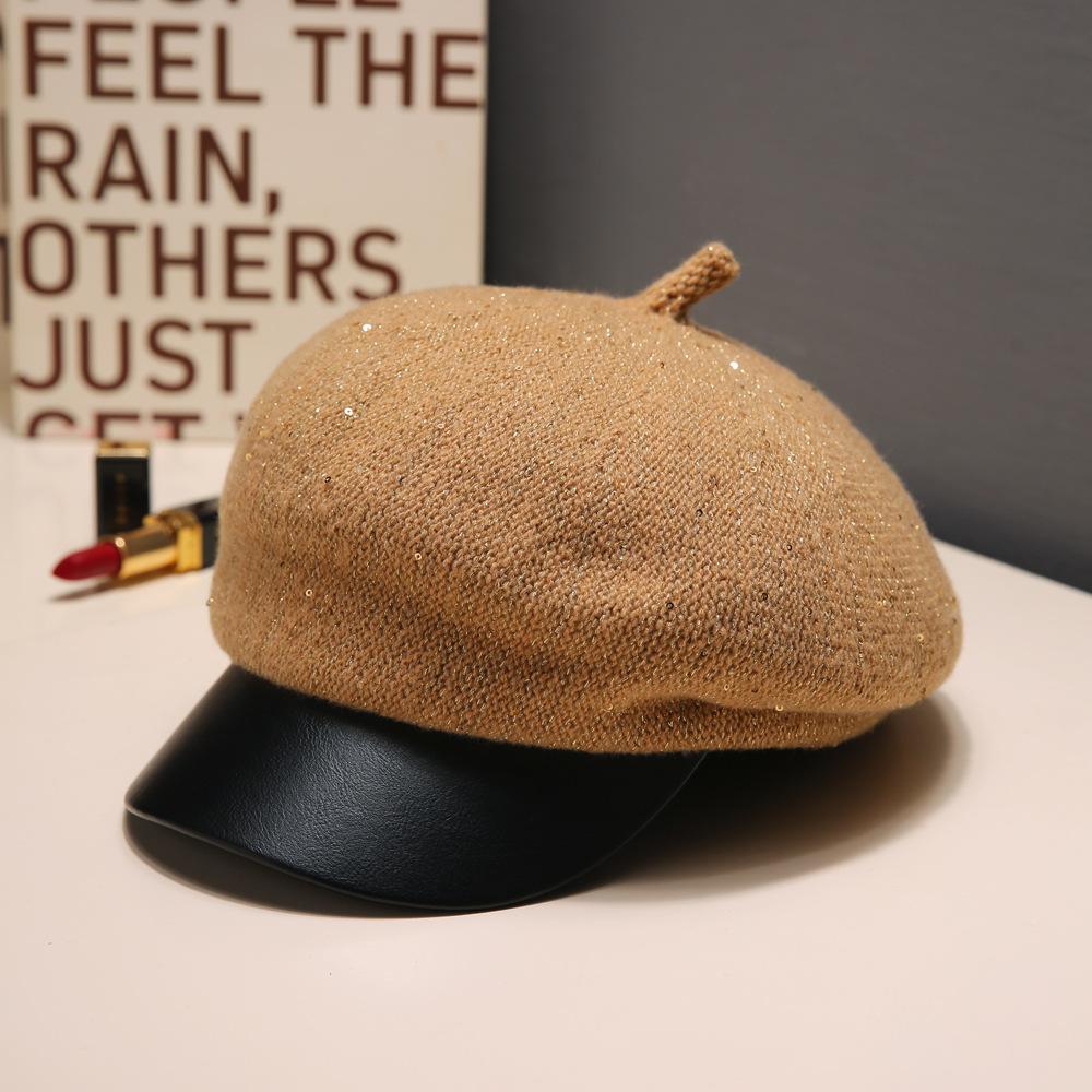 Fashion versatile small fragrant style sequined beret children autumn and winter outdoor travel thermal hat Korean casual painter hat