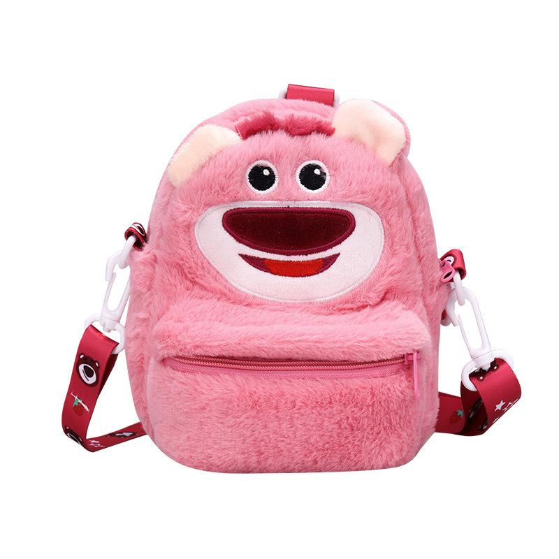 Cute Strawberry Bear Plush Backpack Mini Cartoon Monster Doll Bag Kawaii Shoulder Bag For Girls
