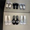 Beautiful Thick Heel Rhinestone Square Buckle Open-toed Slippers Temperament One-word Slippers Women Wear Sandals Versatile Sandals In Summer Women