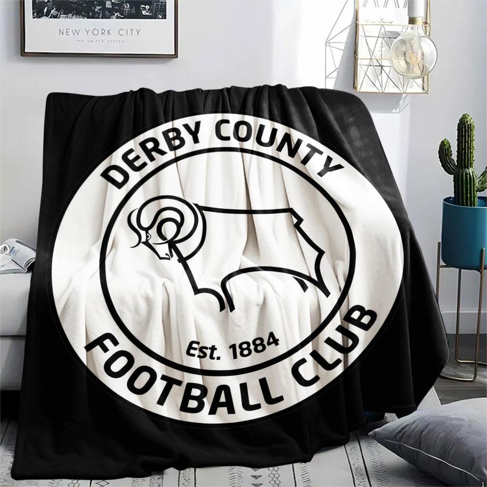 Фланелевое одеяло с принтом логотипа Derby County FC, мягкий плед для спальни и дивана, моющееся, сувениры для футбольных фанатов, отличный подарок.