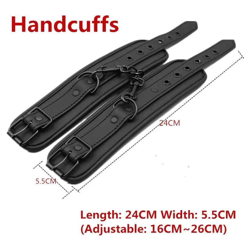 Leather PU BDSM Bondage Kit Set Handcuffs Ankle Cuffs Collar with Leash Restraint Adult Sex Toys for Women Adult Games 18+