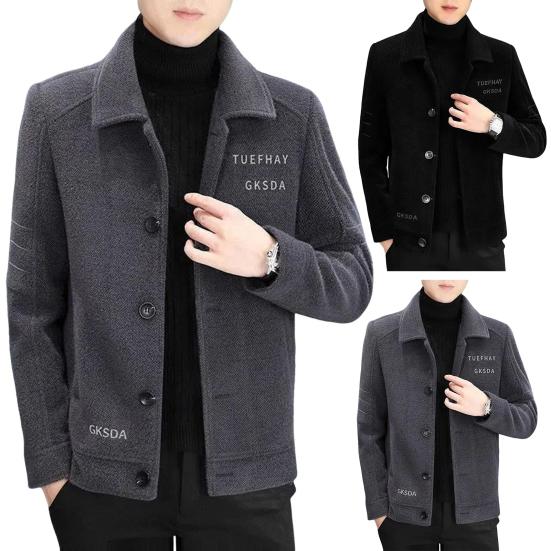 Мужская шерстяная куртка с лацканами, длинный рукав, однобортная куртка, пальто с карманами, однотонный утолщенный плюшевый кардиган с подкладкой, верхняя одежда