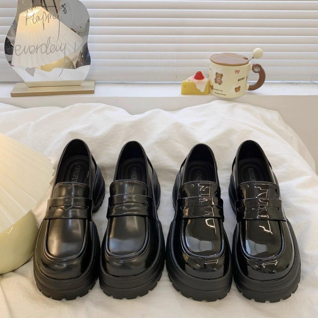 Ретро британский стиль черные маленькие кожаные туфли весна и осень новые круглый носок платформа лоферы одинарные туфли женские