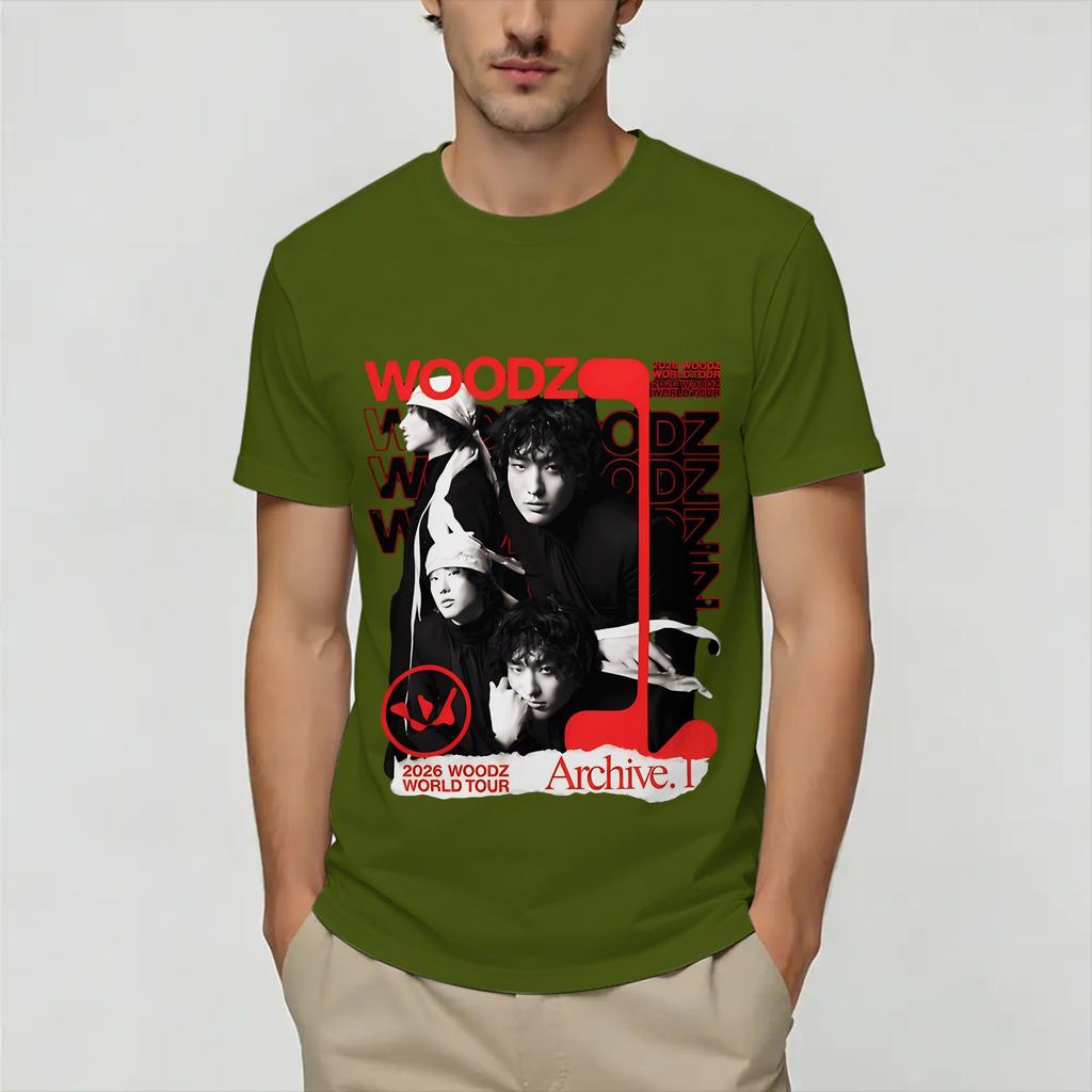 2026 Woodz World Tour TShirts for Unisex Leisure Cotton Tee Shirt Crewneck Short Sleeve T Shirts Graphic Clothing