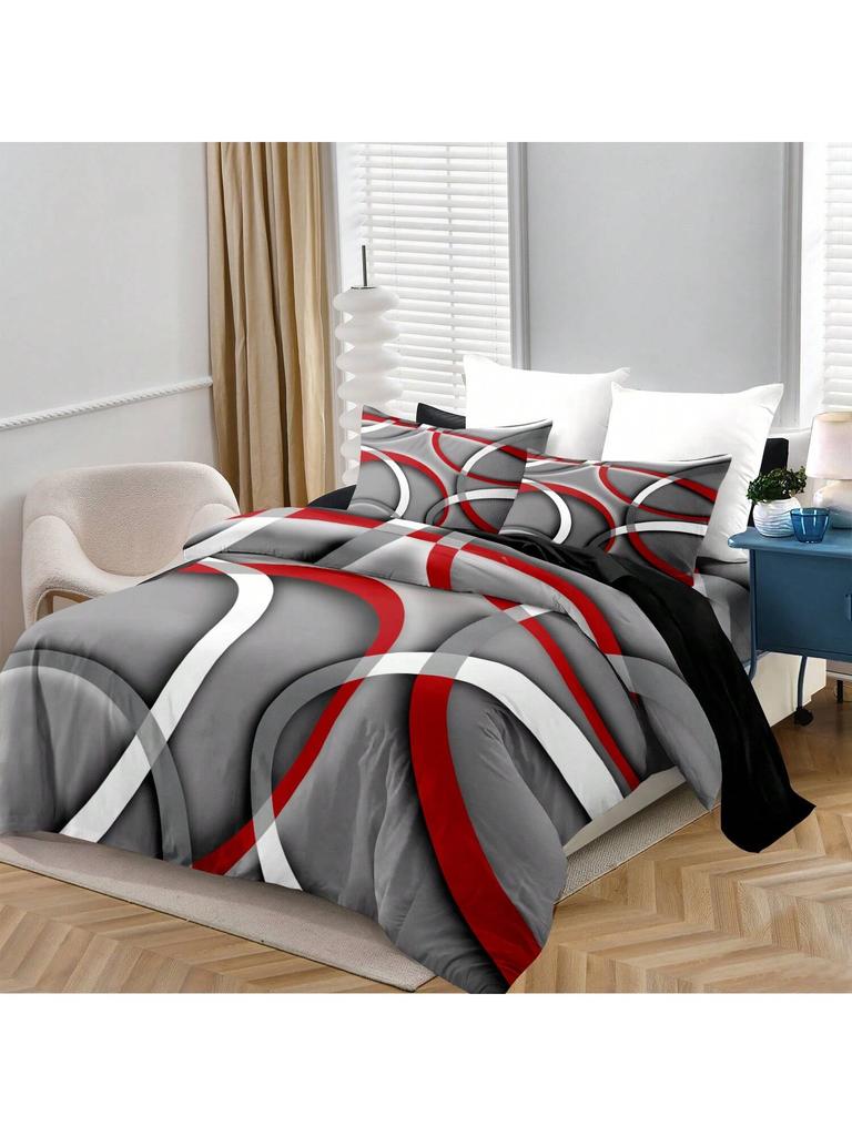 Комплект пододеяльника из 3 предметов с мягким и дышащим принтом в классическую красную и белую полоску - Удобный декор для спальни на все сезоны