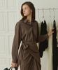Adowl Modern Shirts Collar Lap Long Dress - Moca