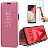 Protective Case - SMART VIEW - Samsung A02S - Set of 2 Tempered Glasses - Pink - Transparent Mirror