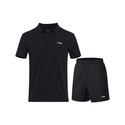 Li Ning Badminton Series однотонная рубашка поло и спортивные шорты повседневный комплект мужские комплекты черный APLT181-1+AAPT549-1