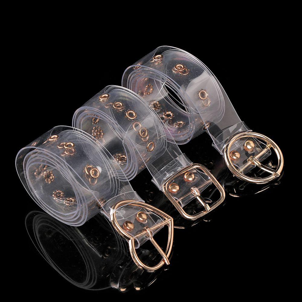 Women Pin Buckle Clear Waist Strap Round Square Heart Punk Waist Belt Transparent Waistband