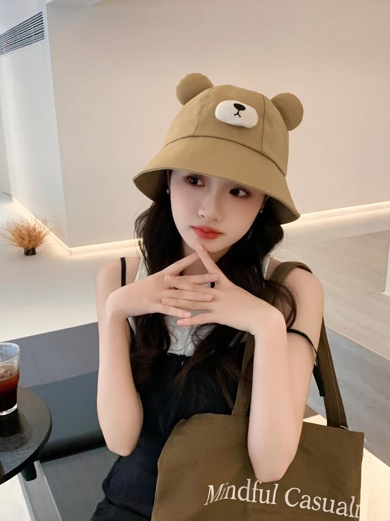 Spring Summer Bucket Hat For Women Men Cute Dog Ear Bear Nose Cartoon Fisherman Hat Outdoor Sun Hat Mountain Travel Beach Cap