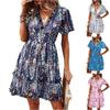 Women's Fashion Summer Floral Print V Neck Short Sleeved Casual Vacation Dress