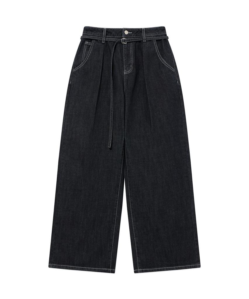 COVERNAT WOMAN Belted Wide Denim Pants Indigo