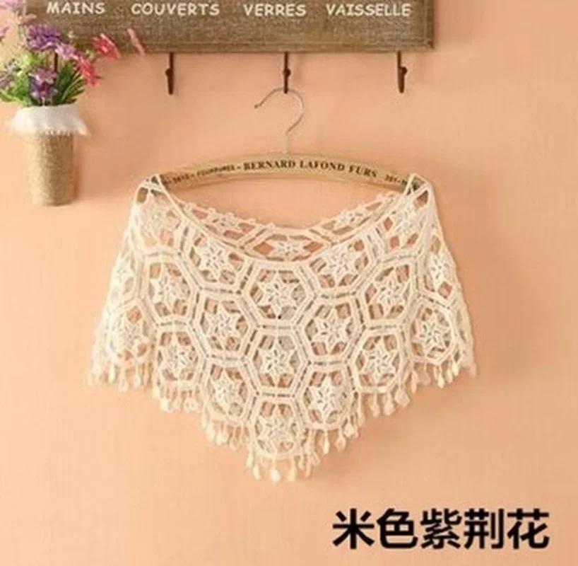 Out Hijab Scarf Elegant Ladies Shawl Fashion Tassel Lace Scarf Women Fashion Hollow Hook Flower Short Small Vest Cover