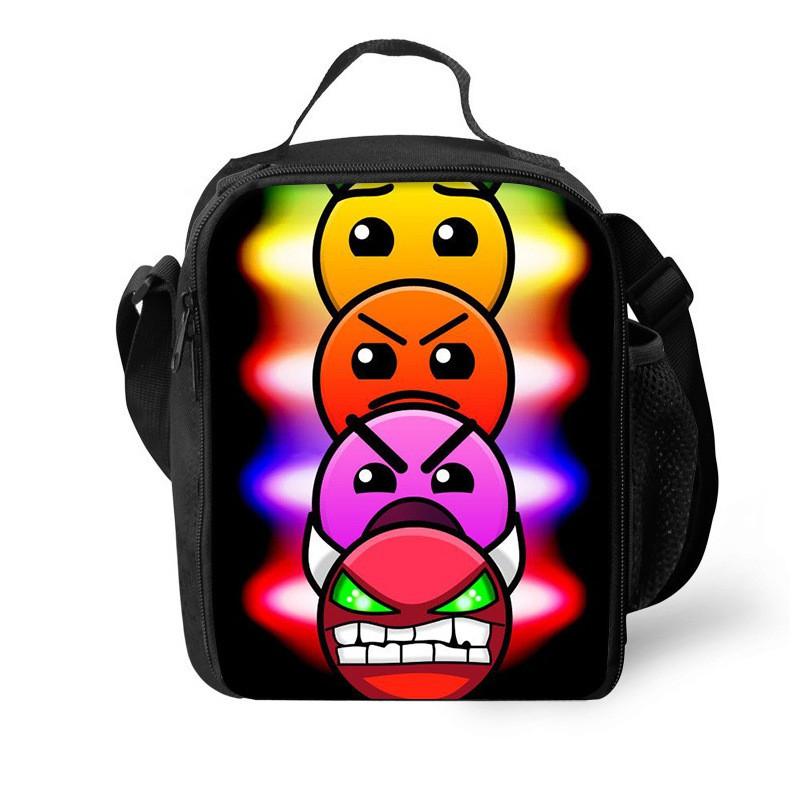 Geometry Dash Themed Insulated Lunch Bag Kids Students Portable Fabric Cooler Tote