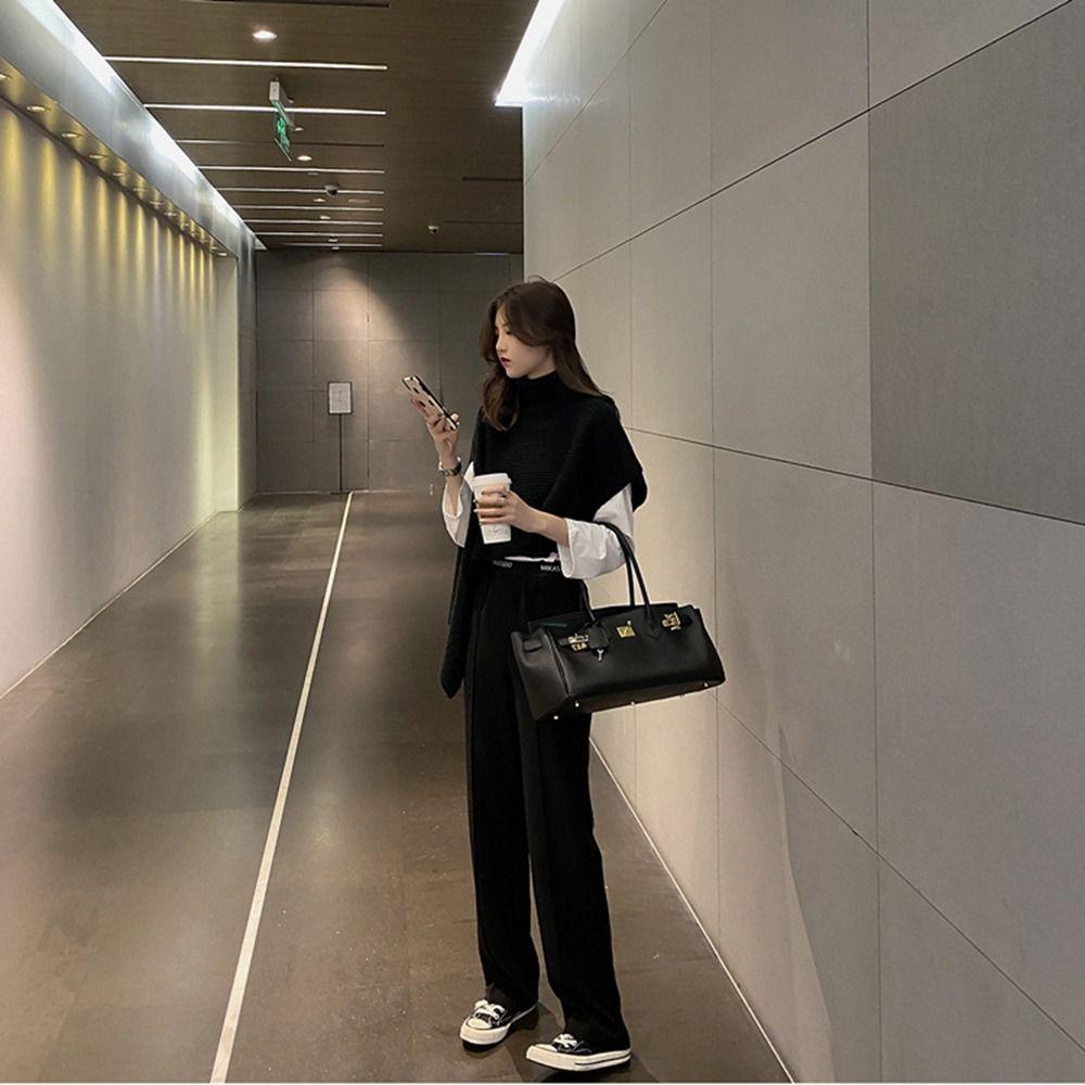 High Collar Women Scarf Accessories Solid Color Wraps Knitted Cape Knitted Shawl Female Wool Scarf