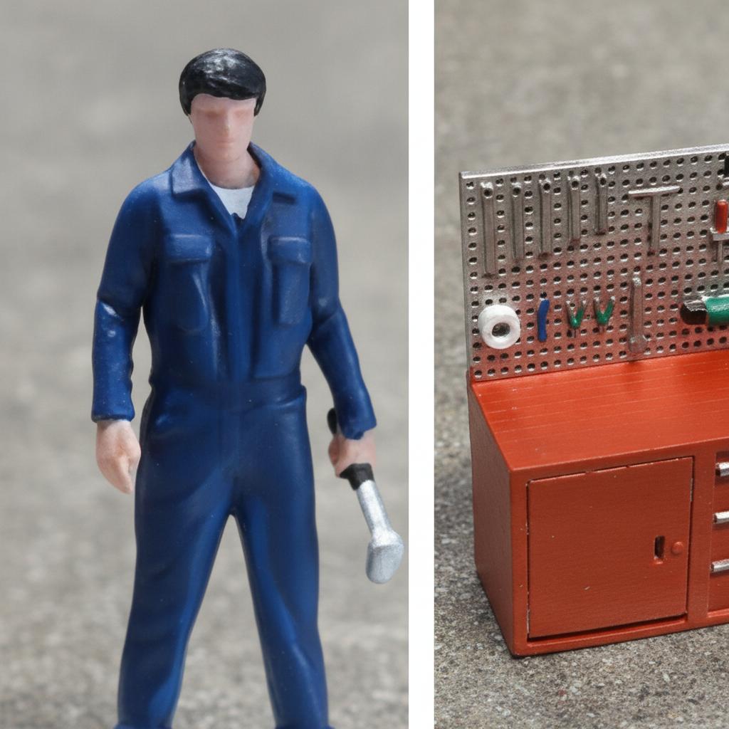 Миниатюрная фигурка автомеханика в масштабе 1/64, раскрашенная, мини-человек, тема авторемонта